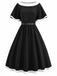 [Prévente] Robe Évasée Col Bateau Ceinturée Bordure Contrastée Noire Années 50
