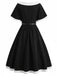 [Prévente] Robe Évasée Col Bateau Ceinturée Bordure Contrastée Noire Années 50
