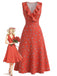 [Prévente] Robe Sans Manches Floral Volant Col V Petites Fleurs Rouge Années 1940