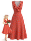 [Prévente] Robe Col V Volant Petites Fleurs Rouge Années 1940