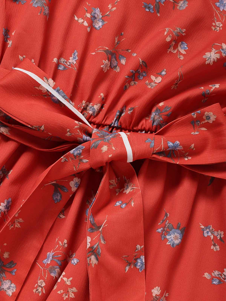 [Prévente] Robe Sans Manches Floral Volant Col V Petites Fleurs Rouge Années 1940 7