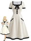 [Prévente] Robe blanche coupe trapèze encolure carrée nœud et finitions contrastantes années 40