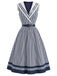 [Prévente] Robe Rayée Col Marin Col Châle Ceinturée Bleue Années 1940 2