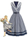 [Prévente] Robe rayée bleu et blanc marin col châle et ceinture années 1940