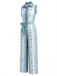 [Prévente] Combinaison à Jambes Larges Boutonnée Ceinturée Floral Bleu Clair Années 70