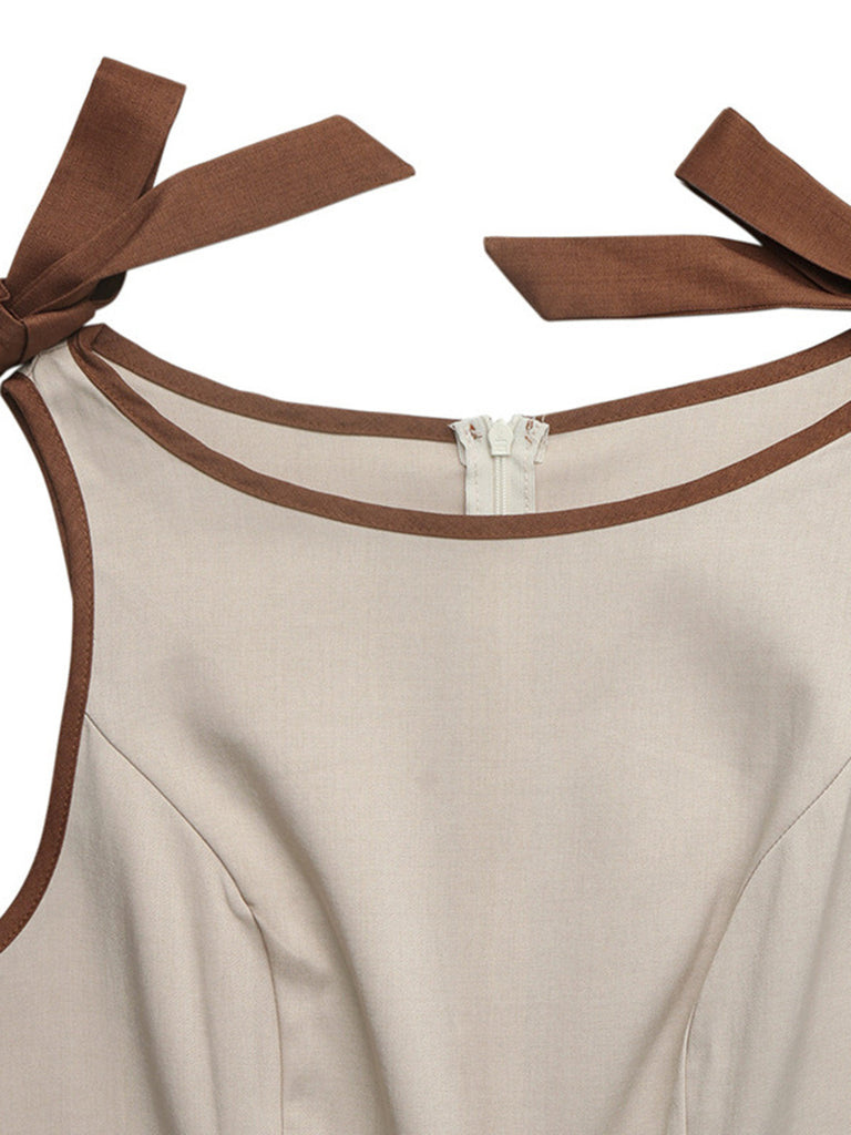 Combinaison Contrasté Épaule-Nœud Passepoil Beige Années 1950 5