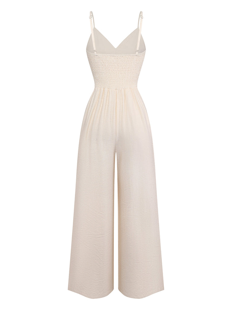 Combinaison à Bretelles Spaghetti Dentelle Crochet Franges Beige Années 70