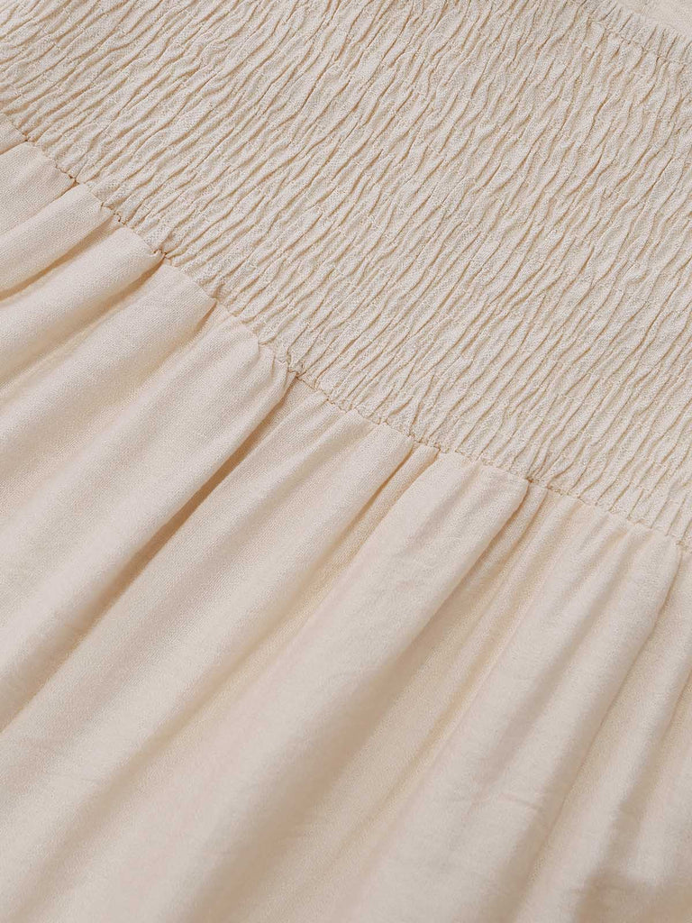 Combinaison à Bretelles Spaghetti Dentelle Crochet Franges Beige Années 70