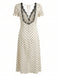 Robe à Pois Satin Dentelle Col V Beige Années 1930 5