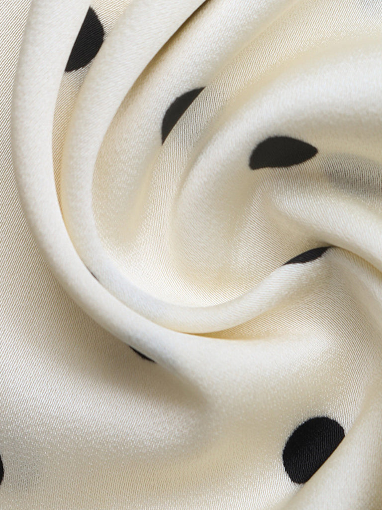 Robe à Pois Satin Dentelle Col V Beige Années 1930 6