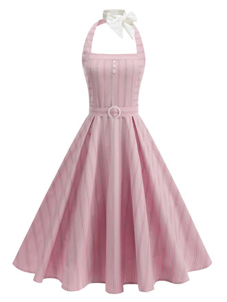 Robe Dos Nu Rayé Ceinturé Années 1950