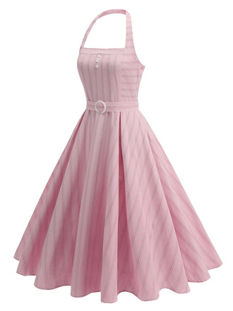 Robe Dos Nu Rayé Ceinturé Années 1950 2