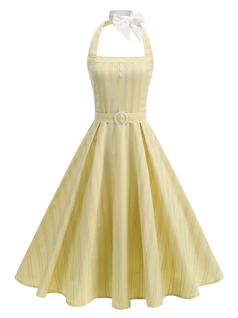 Robe Dos Nu Rayé Ceinturé Années 1950 4