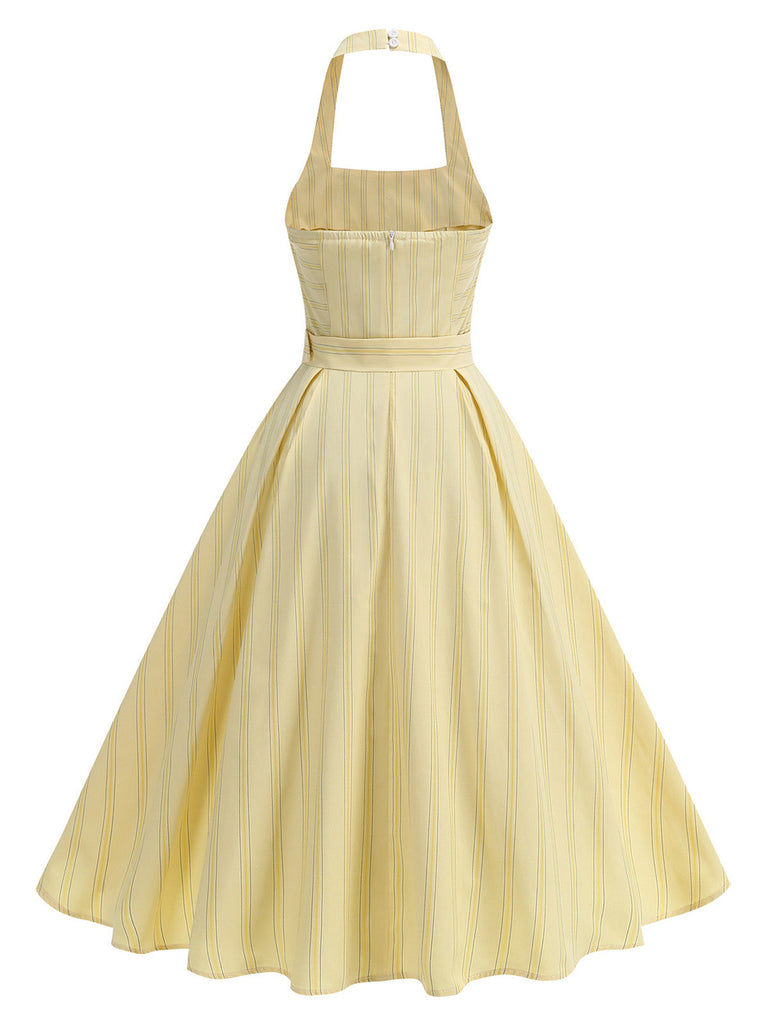 Robe Dos Nu Rayé Ceinturé Années 1950 6