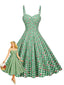 Robe verte coton vichy motif cerises et bretelles fines années 1950