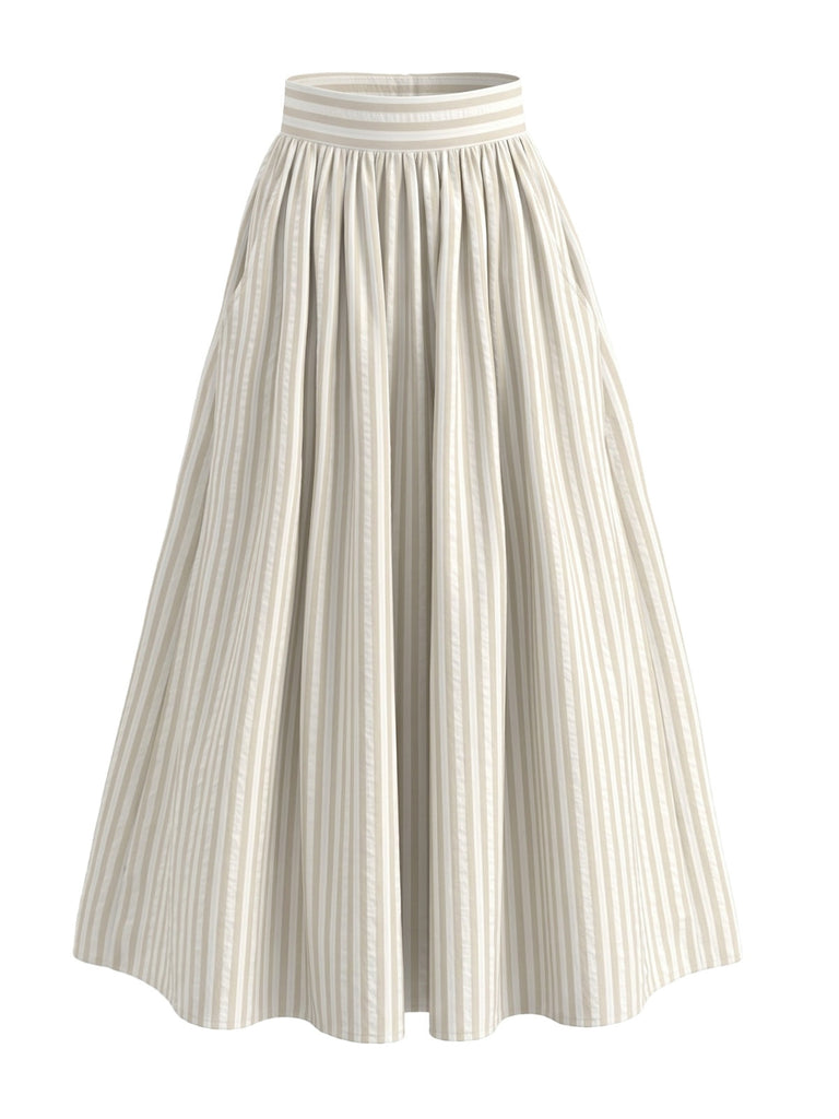Jupe Rayé Taille Haute Évasé Midi Années 1950