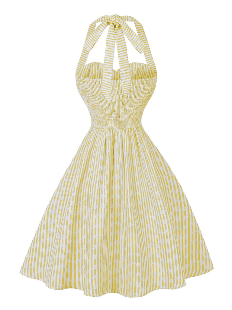 Robe Mini Évasée Dos-Nu Rayée Nouage Col Années 50