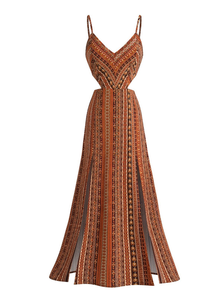 Robe longue bohème fines bretelles années 70