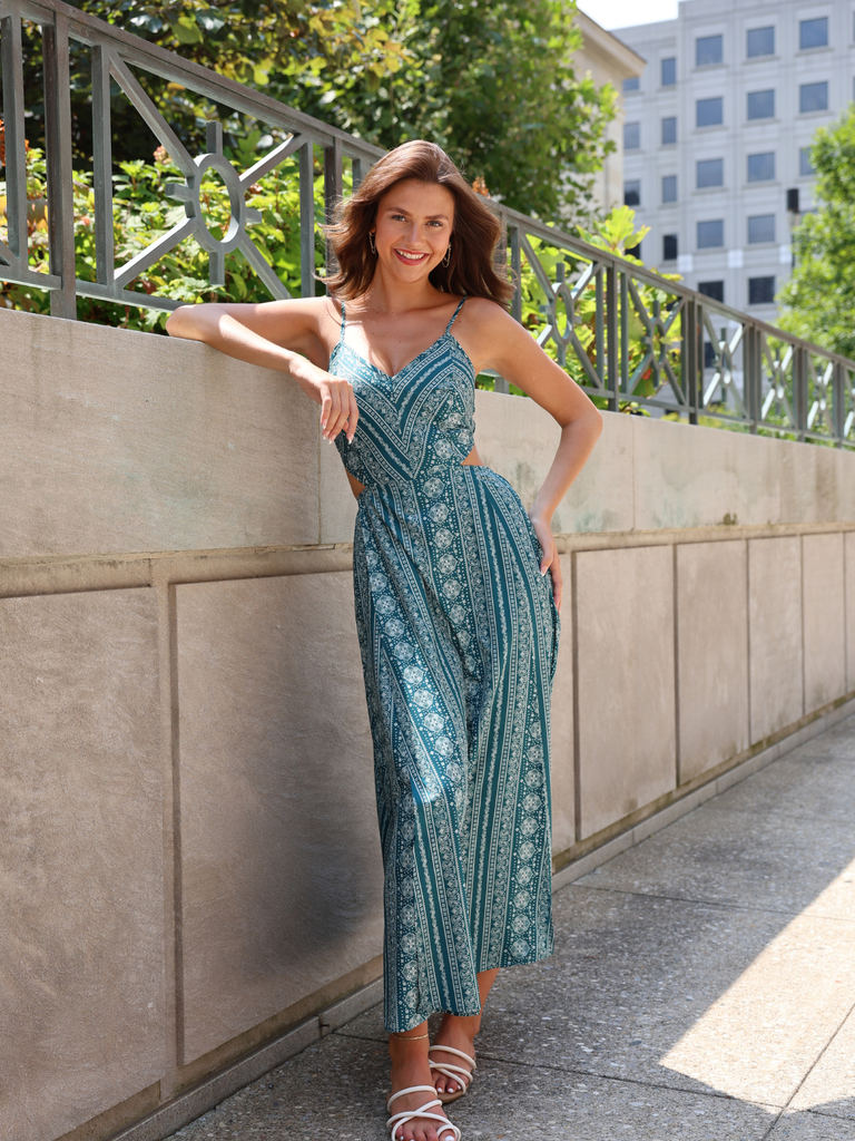 Robe longue oasis bohème fines bretelles années 70