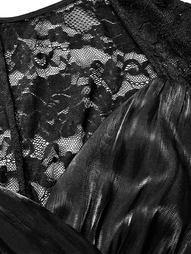 [Prévente] Robe Manches Courtes Dentelle Satin Cocktail Noir Années 1950 6