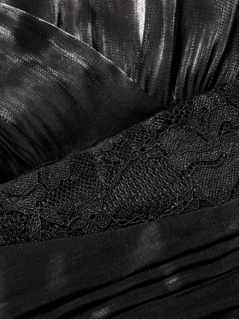 [Prévente] Robe Manches Courtes Dentelle Satin Cocktail Noir Années 1950 7