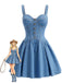 [Prévente] Robe Mini Bustier Corset à Bretelles Faux Jean Bleue Années 80