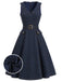 [Prévente] Robe Marine Bleu Revers Col V Sans Manches Denim Années 1950