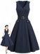 [Prévente] Robe Marine Bleu Revers Col V Sans Manches Denim Années 1950