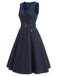 [Prévente] Robe Marine Bleu Revers Col V Sans Manches Denim Années 1950