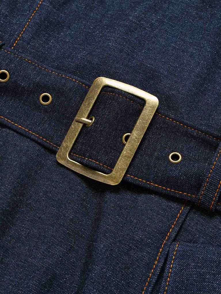 [Prévente] Robe Marine Bleu Revers Col V Sans Manches Denim Années 1950