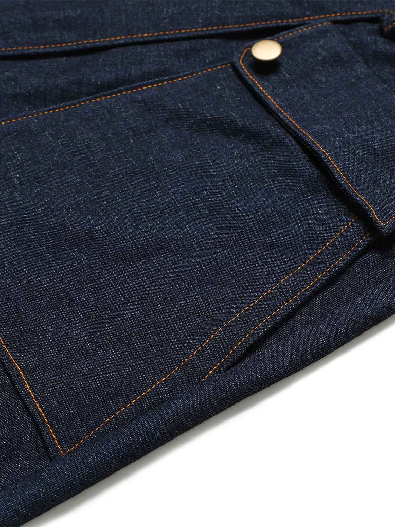 [Prévente] Robe Marine Bleu Revers Col V Sans Manches Denim Années 1950