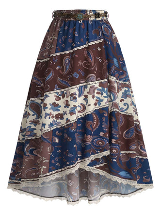 [Prévente] Skirt Bohème Cachemire Dentelle Irregular Midi Années 1970 2