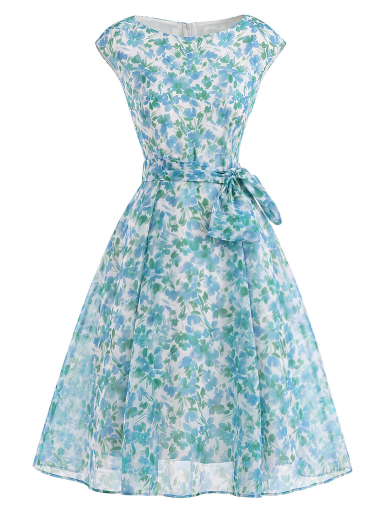 [Prévente] Robe Évasée Florale Col Bateau Ceinture à Nouer Années 1950 2