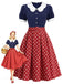 [Prévente] Robe à Pois à Col Pétale Bleu Marine Années 1950