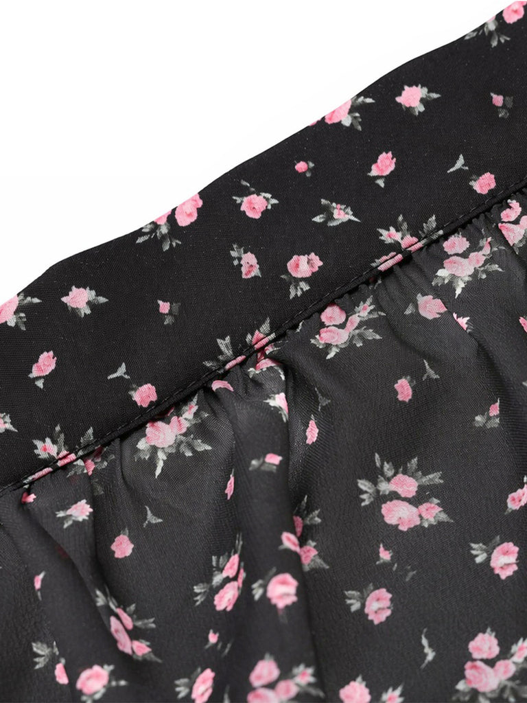[Prévente] Floral à Volants Étagés Transparent Tulle Dentelle Noir Années 1950 5