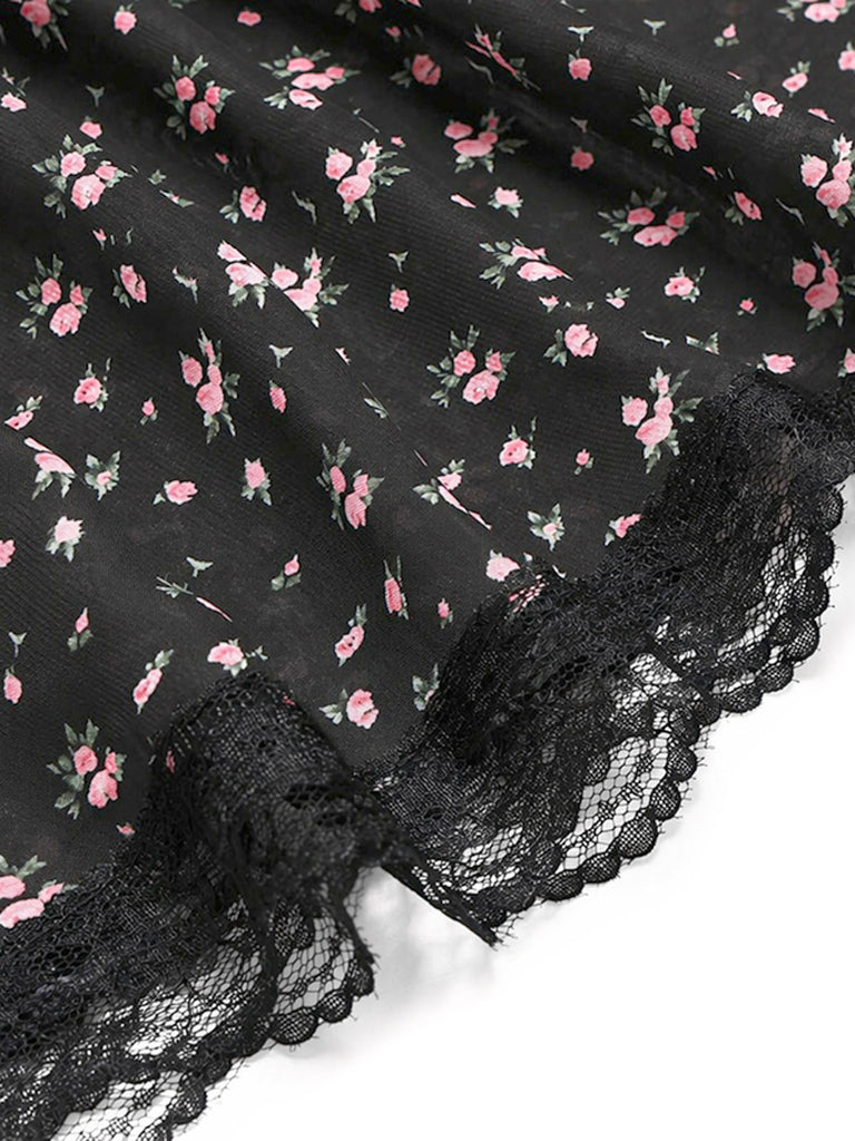[Prévente] Floral à Volants Étagés Transparent Tulle Dentelle Noir Années 1950 7