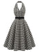 [Prévente] Robe Noir à Carreaux Dos Nu Ceinturé Évasé avec Poches Années 1950 2