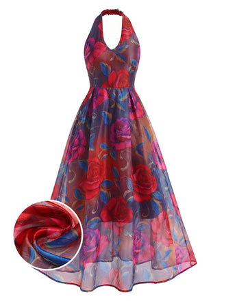 [Prévente] Robe Multicolore Floral Dos Nu Col V Tulle Années 1930 2