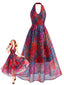 [Prévente] Robe multicolore tulle motif floral décolleté V et dos nu années 1930