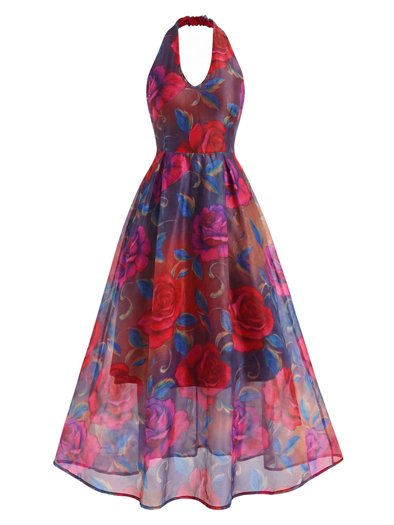 [Prévente] Robe Multicolore Floral Dos Nu Col V Tulle Années 1930 3