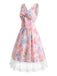 [Prévente] Robe Florale Aquarelle Dentelle Nœud Multicolore Années 1950 4