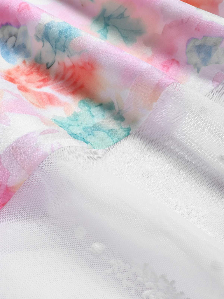 [Prévente] Robe Florale Aquarelle Dentelle Nœud Multicolore Années 1950 7