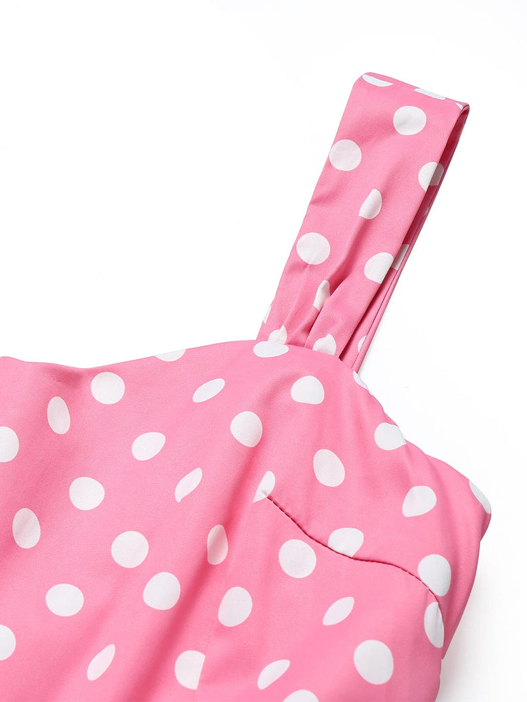 [Prévente] Robe Ceinturée Bustier à Pois Rose Années 50