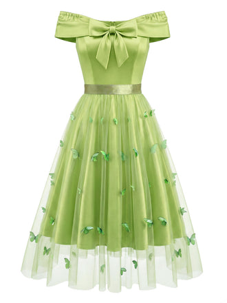 [Prévente] Robe Épaules Dénudées Nœud avec Amovible Papillon Tulle Superposition Années 1950 2