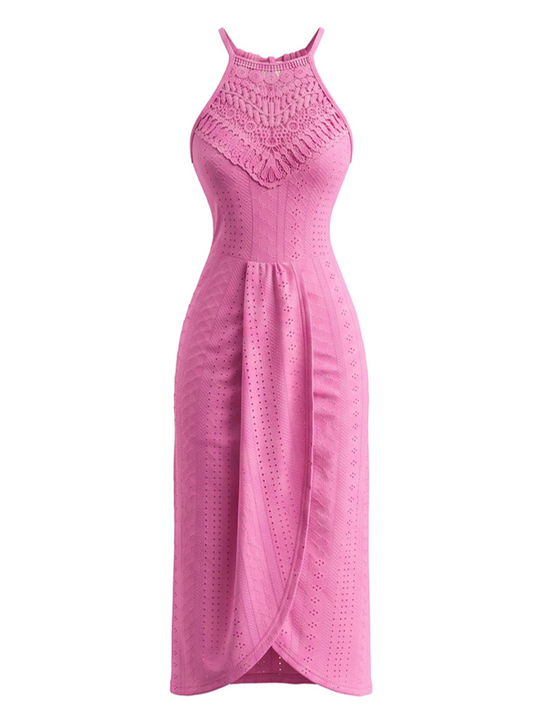 Robe Noire Licou Crochet Bohème Midi Années 60