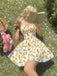 Robe Floral Halter Évasé Nœud Col Mini Blanc Années 1950 11