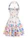 Robe Floral Halter Évasé Nœud Col Mini Blanc Années 1950 2