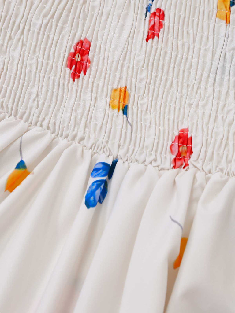 Robe Floral Halter Évasé Nœud Col Mini Blanc Années 1950 4