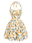 Robe Mini Floral Col Licou Évasé Blanc Années 1950