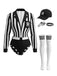 Set Costume Body Arbitre à Rayures Noir et Blanc Années 1980